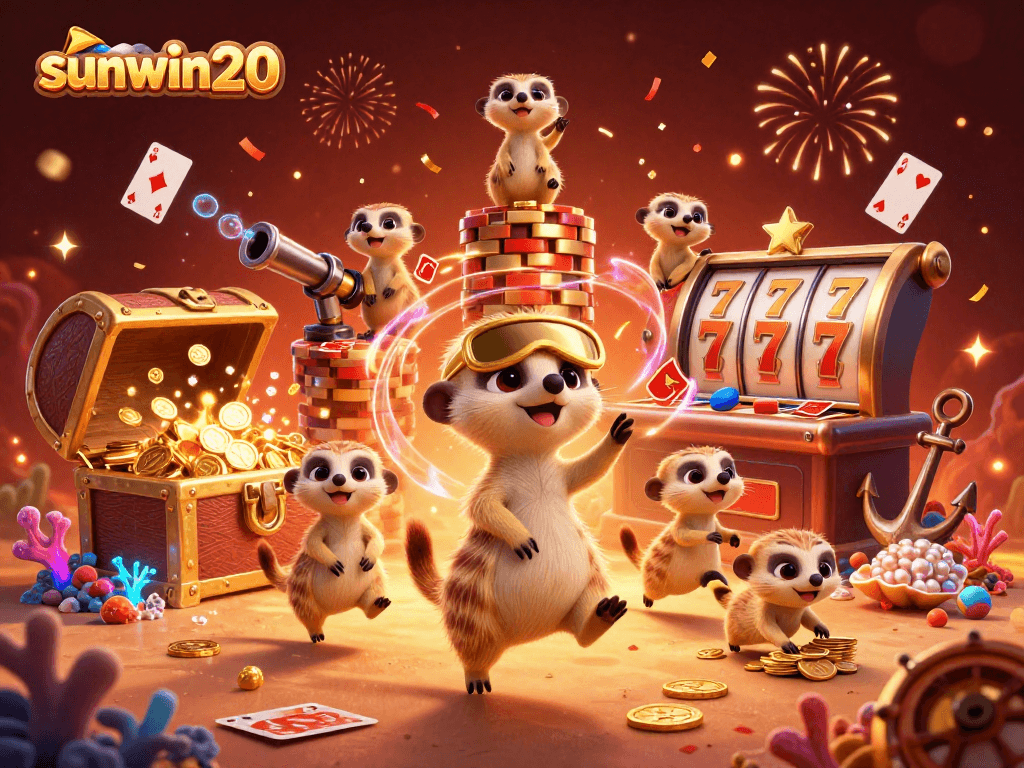 Experience thrilling gameplay with sunwin20's meerkat casino heist featuring card games in vibrant colors.