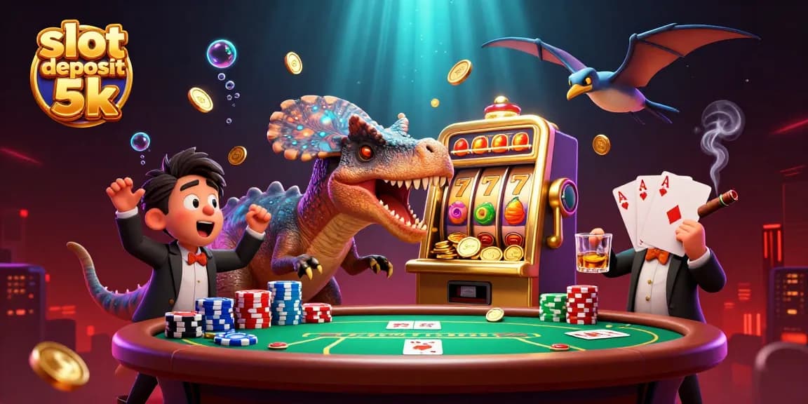 Engage in thrilling gameplay with slot deposit 5k, featuring a pachycephalosaurus jackpot scene.