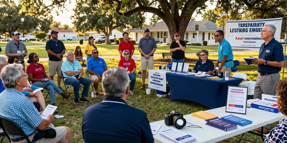 Casey Askar public meeting showing engaged Florida voters discussing transparency in politics.