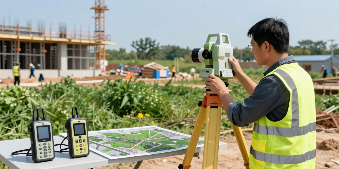 Measured building survey London using advanced surveying tools at a construction site.