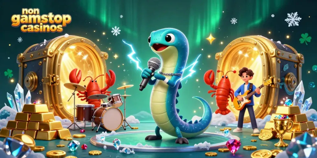 Illuminate your experience at non gamstop casinos with this vibrant casino scene featuring animated ocean characters.