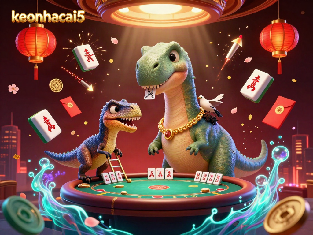Experience keonhacai5 with a vibrant 3D casino scene featuring dynamic gaming elements and animated characters.
