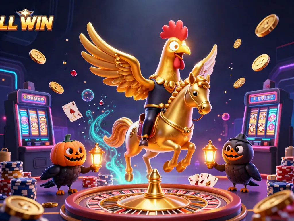 Experience the thrilling journey with LL WIN as golden rooster and its companions light up an exciting casino atmosphere.