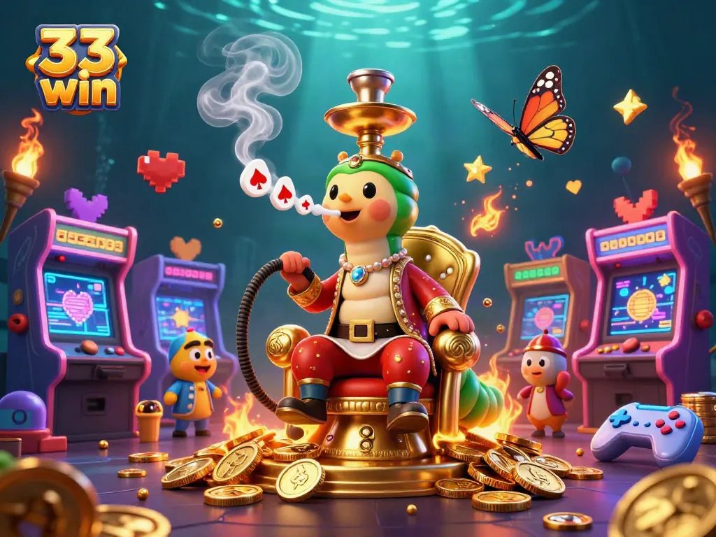 Engage with 33 win's thrilling games in a vibrant 3D casino illustration full of excitement.