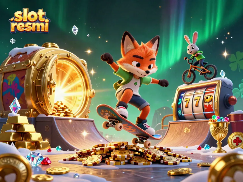 Experience the thrilling world of slot resmi with animated characters enjoying a vibrant casino scene.