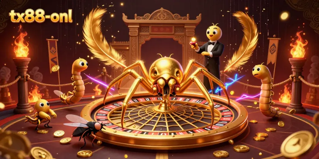 Spin big wins at tx88-onl, where a golden spider and centipede dealer create thrilling bets.