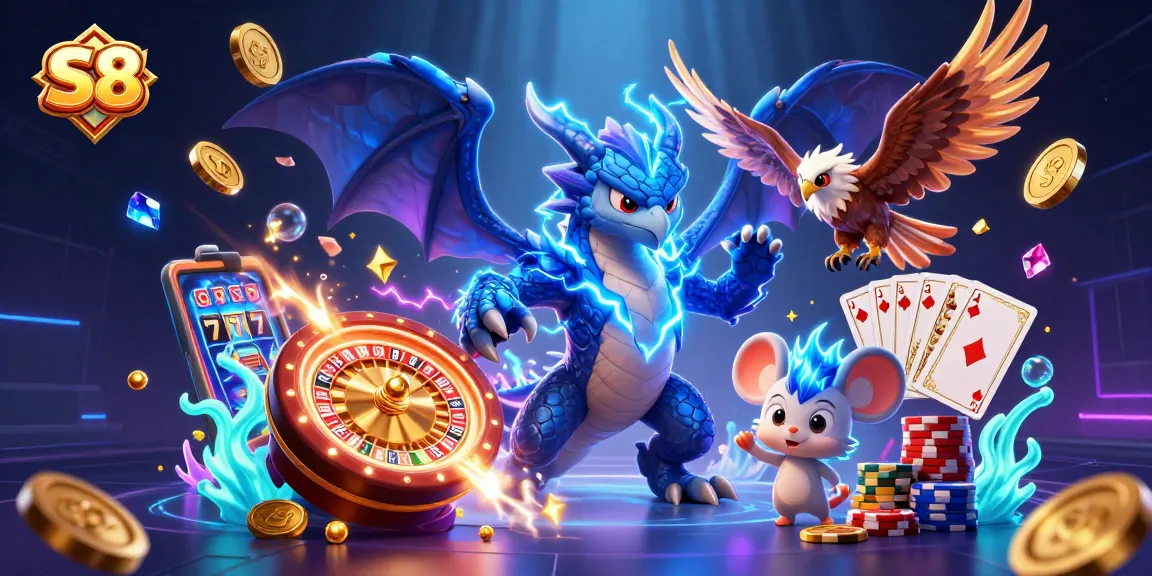 S8 players spin the roulette wheel and win with vibrant casino elements in this dynamic scene.