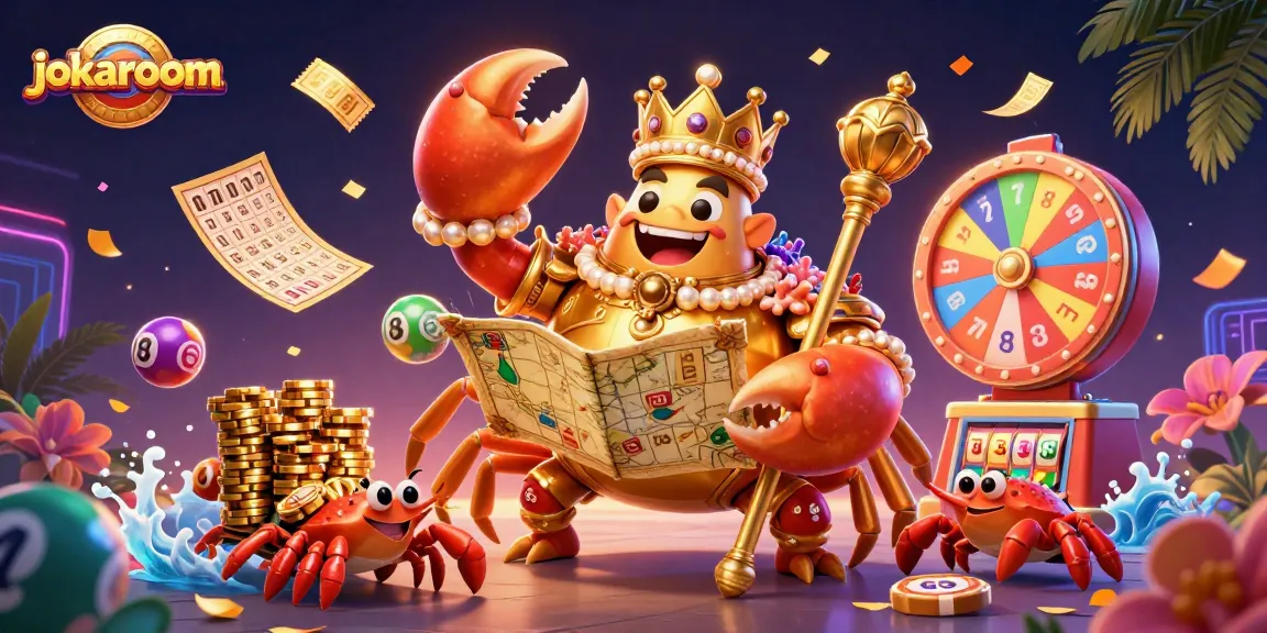Engage in thrilling gameplay at jokaroom with vibrant lottery elements and a majestic crab emperor.
