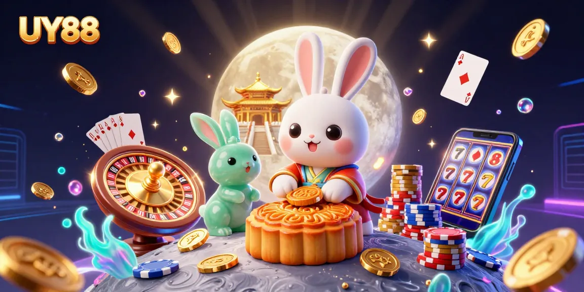 Enjoy thrilling gaming at UY88 with vibrant slots and casino elements in a captivating scene.