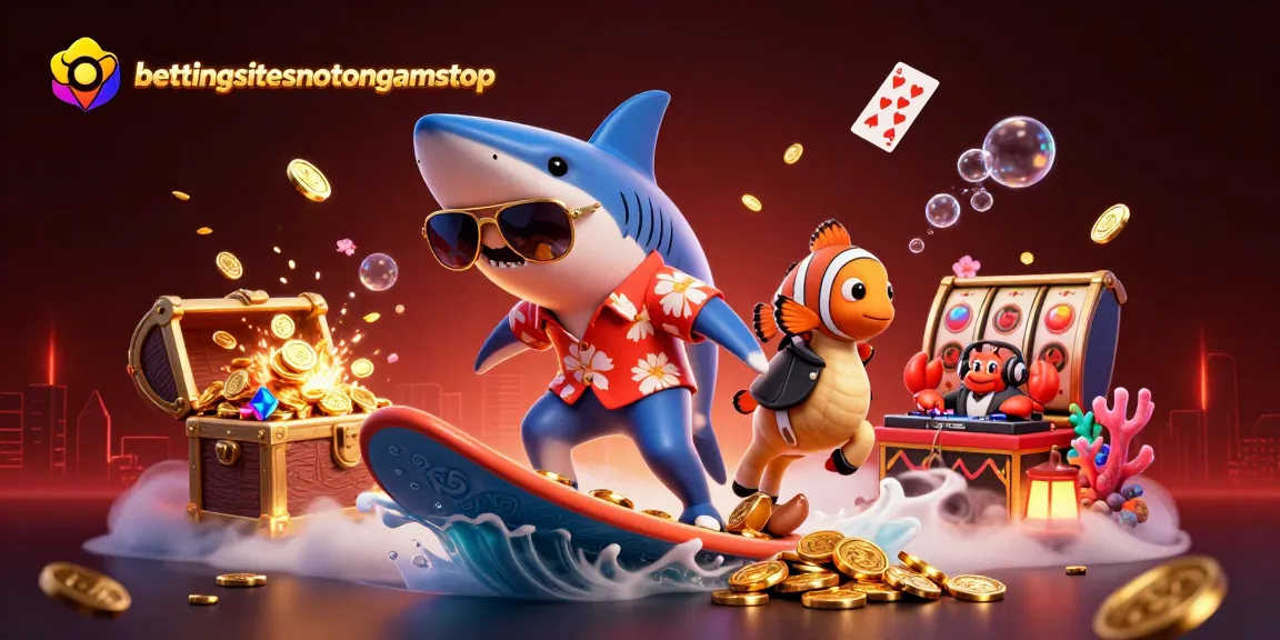 Engage with bettingsitesnotongamstop's vibrant underwater casino scene featuring lively characters and casino elements.