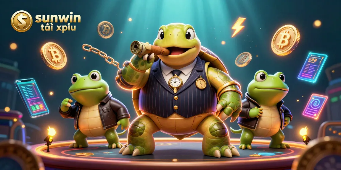 Engage in the thrilling sunwin tài xỉu gaming experience with a massive turtle mobster and bullfrog enforcers.