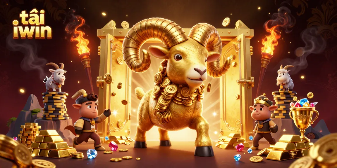 Experience the thrill as players tải iwin with a golden ram charging towards a treasure vault in a vibrant casino setting.